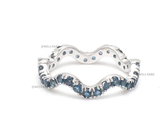 Blue topaz wavy eternity band ring 14k 18k gold | december birthstone ring | Natural blue topaz stackable solid gold gemstone ring for her