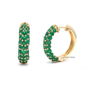 Emerald huggies earrings hoops 14K gold | Natural emerald cut earrings | Emerald earrings gold | Emerald studs tops huggies | Emerald hoops