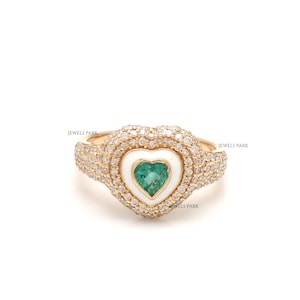 Natural Heart-Shaped Emerald & Diamond Gold Ring | Vintage Luxe Bridal Jewelry | 14k Solid Gold Statement Gift for Her, Anniversary Birthday