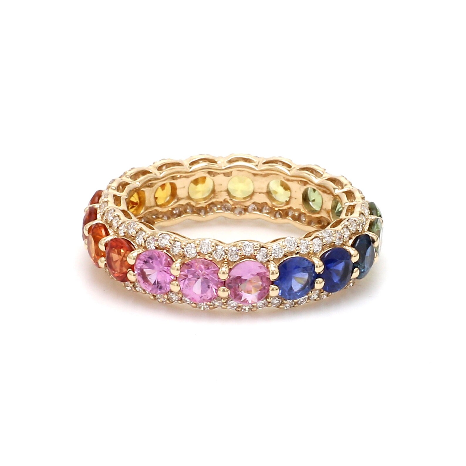 Rainbow sapphire eternity band ring with diamonds in 14k 18k | Etsy