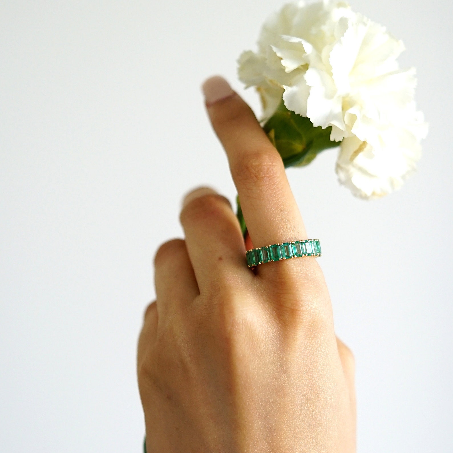 Emerald Eternity Band Emerald Cut Ring 14K Solid Gold | Natural Octagon ...