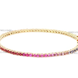 Rainbow sapphire tennis bracelet gold | Natural 2MM wide rainbow sapphire round tennis bracelet gold | Rainbow ombre gradient bracelet gold