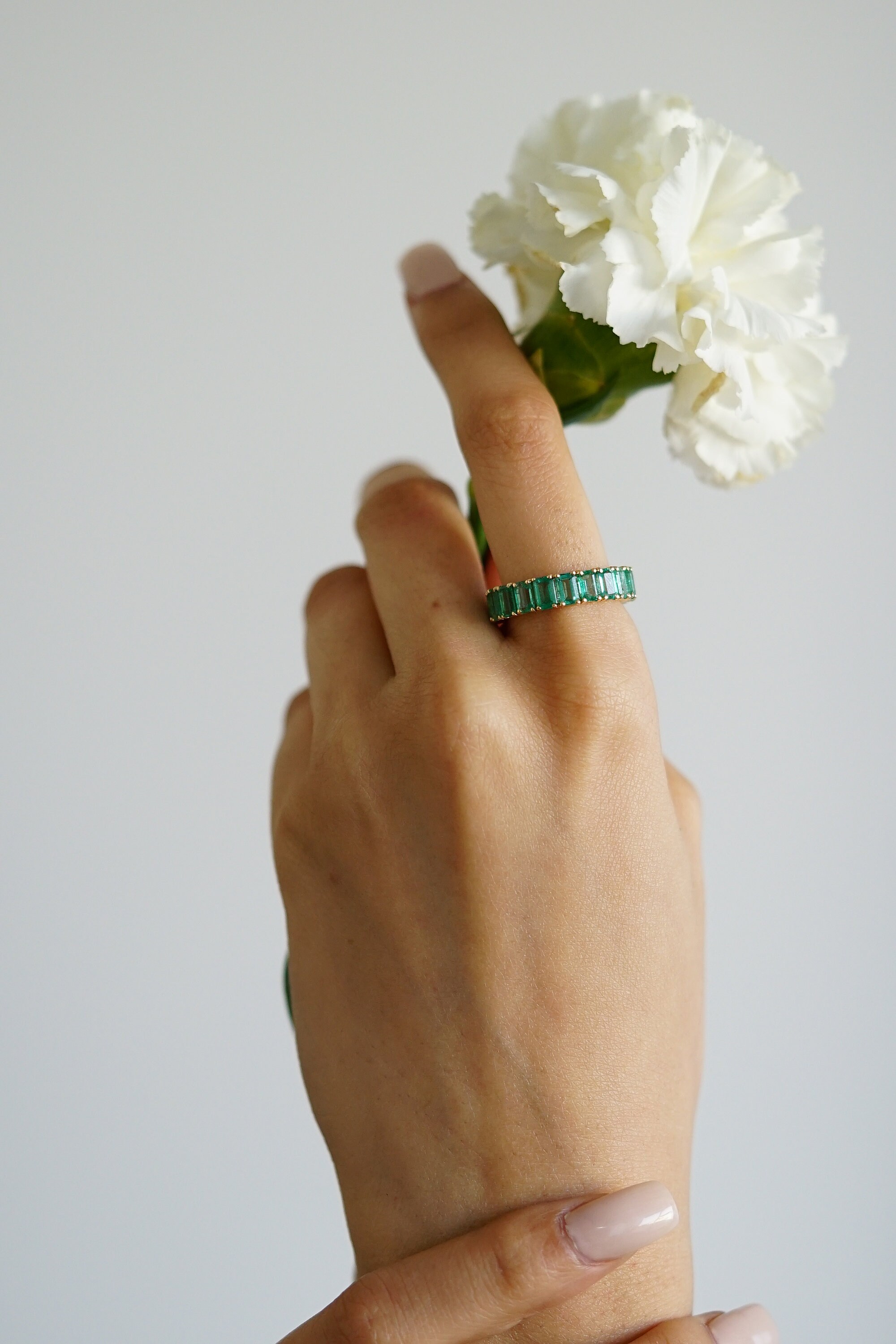 Emerald Cut Natural Emerald Eternity Band Ring in 14k 18k Gold ...