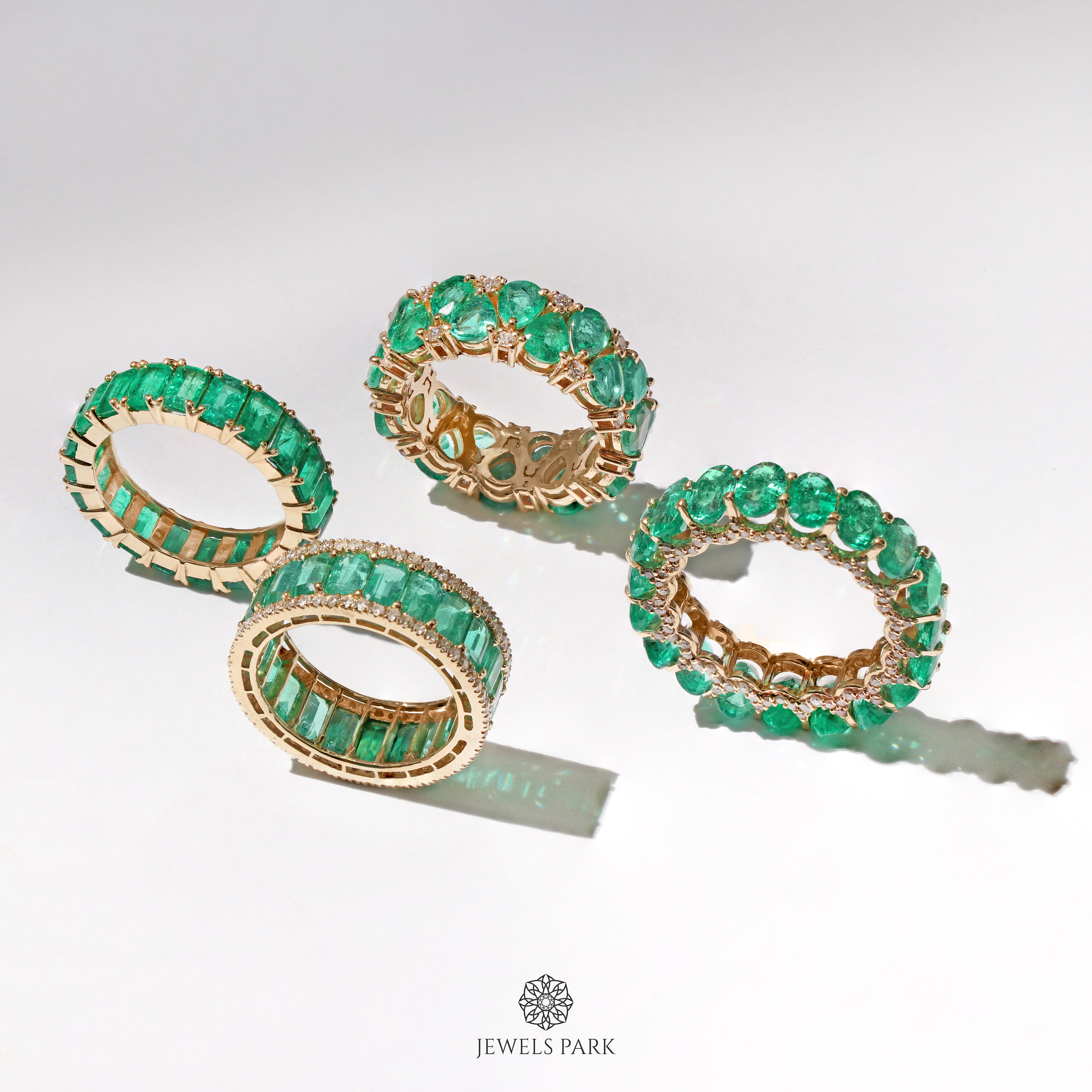 14K Gold Emerald Cut Emerald Eternity Band Ring | Natural Octagon Cut ...