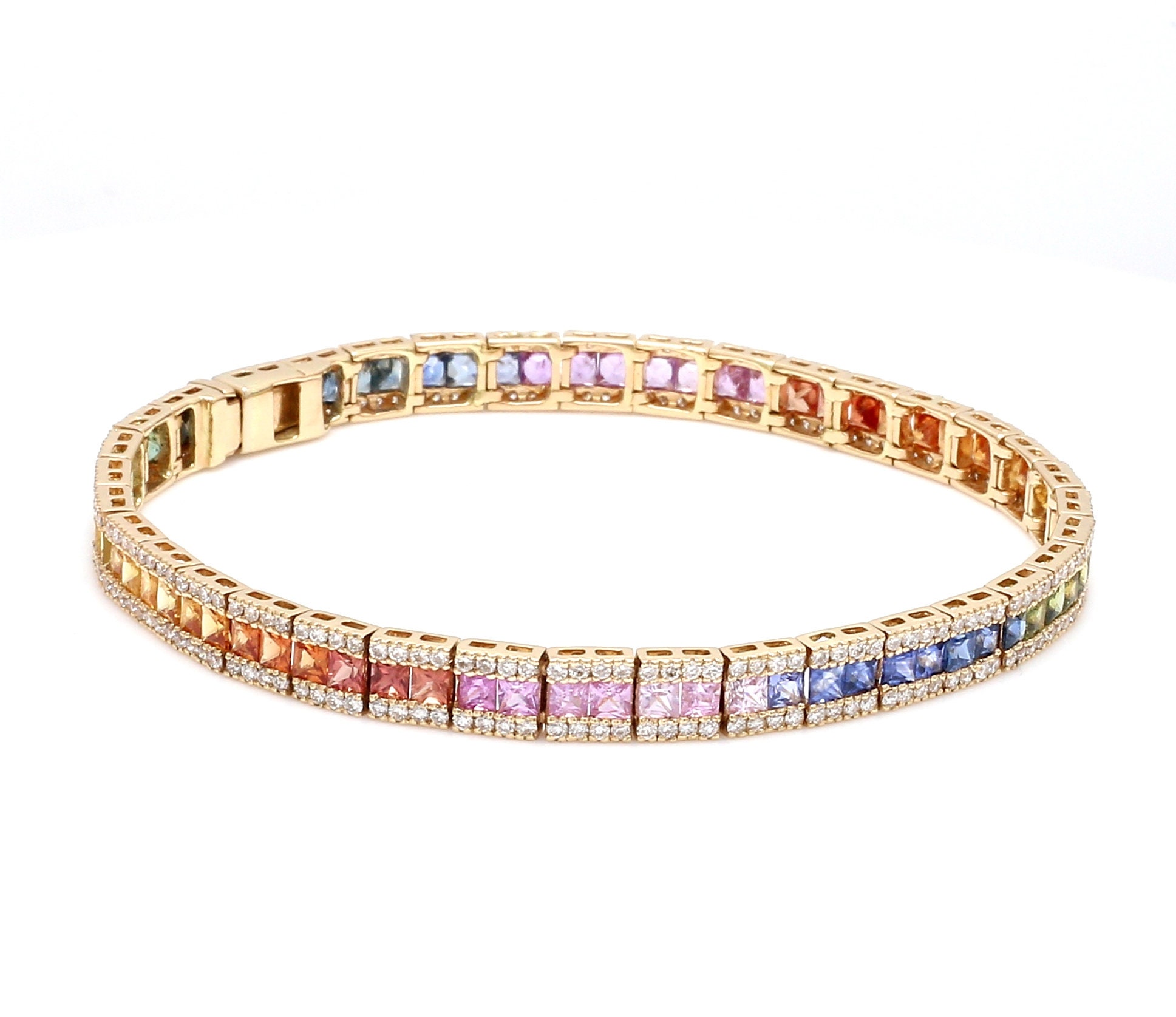 ●TATIANA● Set Pearl and Rainbow Jewel Bracelet SE0160 1708 Extensible 18KY 2.59ctw Rainbow Sapphire Stretch Bracelet