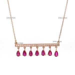 Ruby diamond teardrop pendant necklace gold | Natural 5x3MM ruby pear cut pendant choker gold | Adjustable ruby necklace | Ruby pendant gold