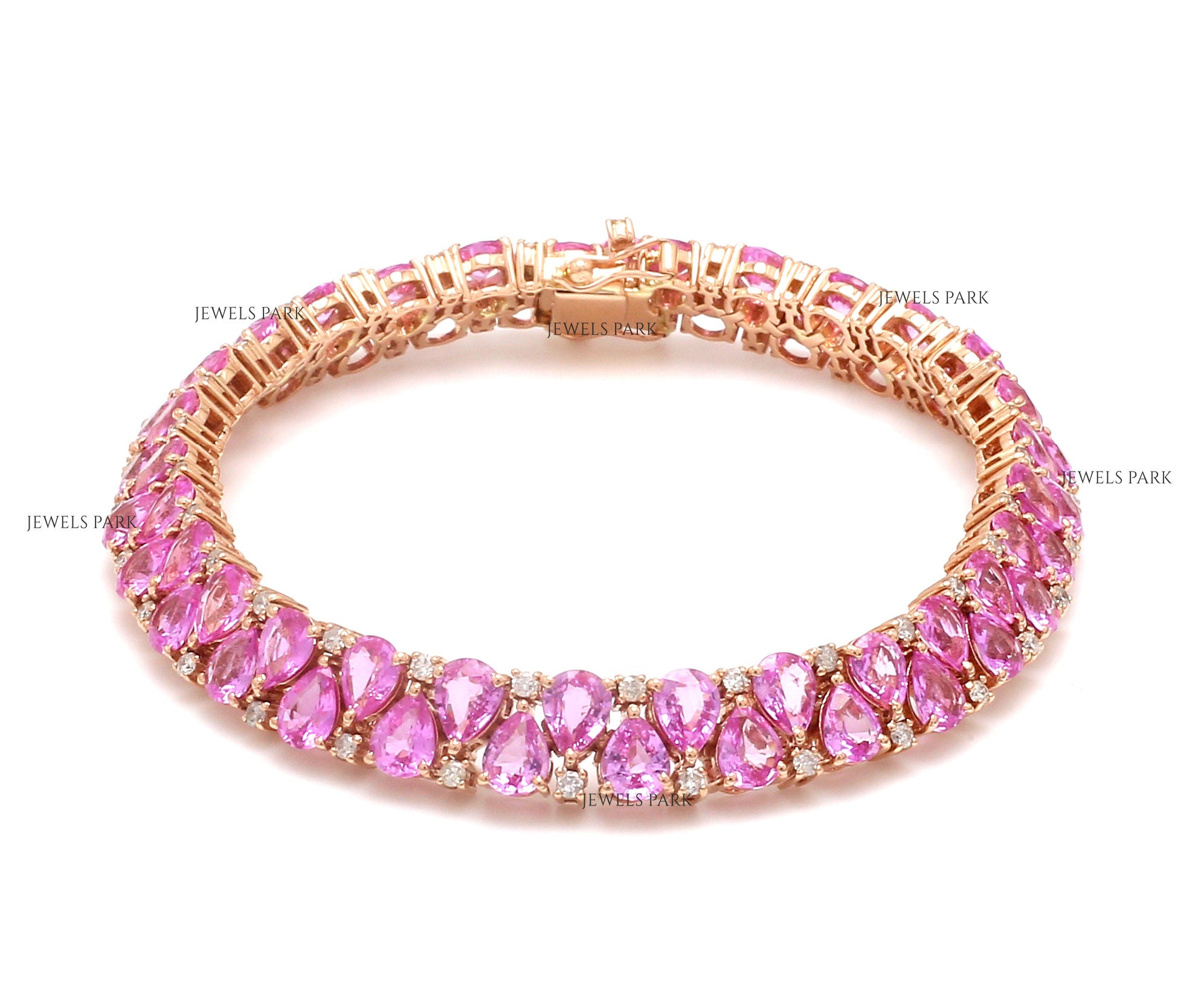 Pink Sapphire Pear Cut Upside Down Tennis Bracelet With