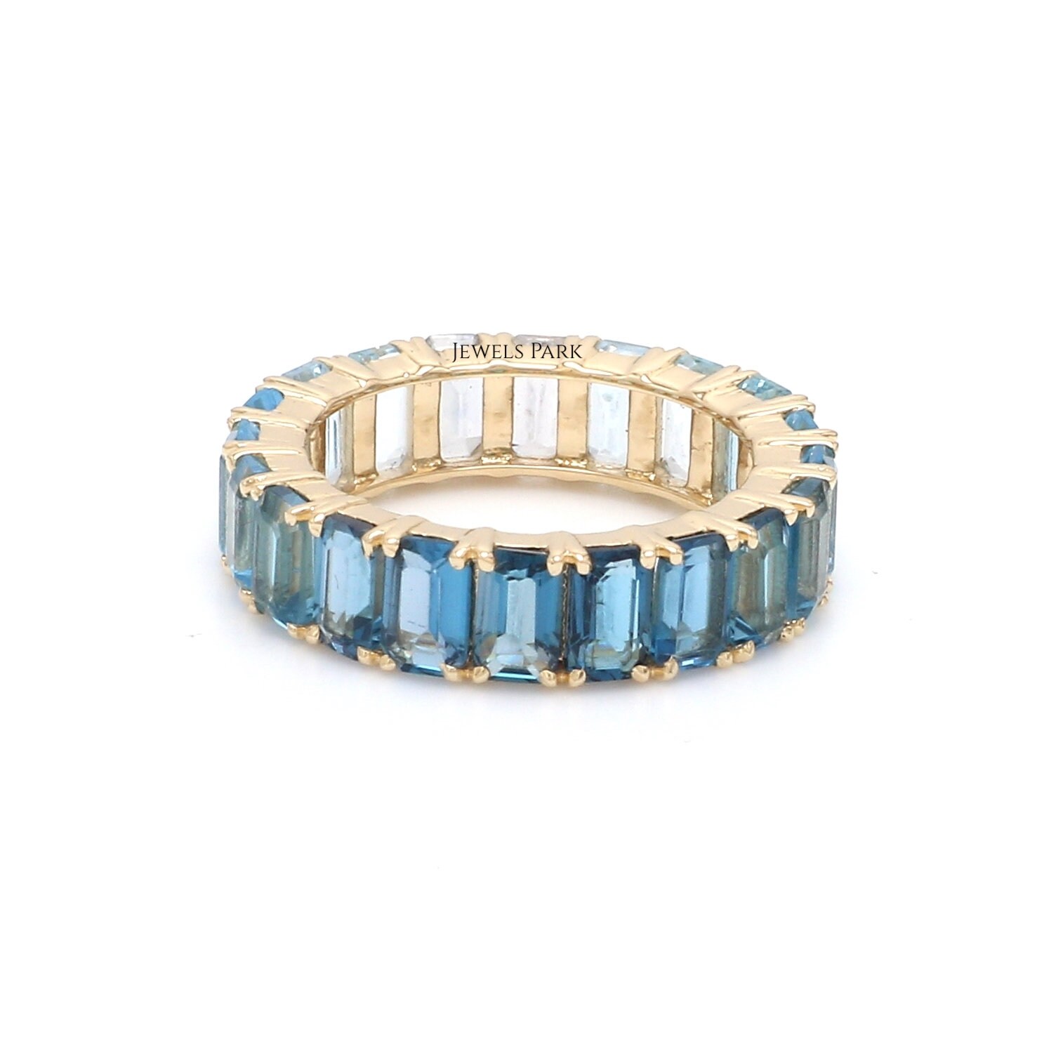 Blue Ombre Emerald Cut Eternity Band Ring 14K Gold Natural - Etsy