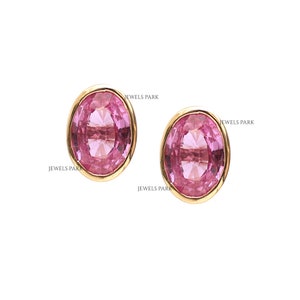 Pink sapphire bezel set oval cut earring studs gold | Natural mini oval cut pink sapphire studs earrings gold | Pink sapphire earrings gold
