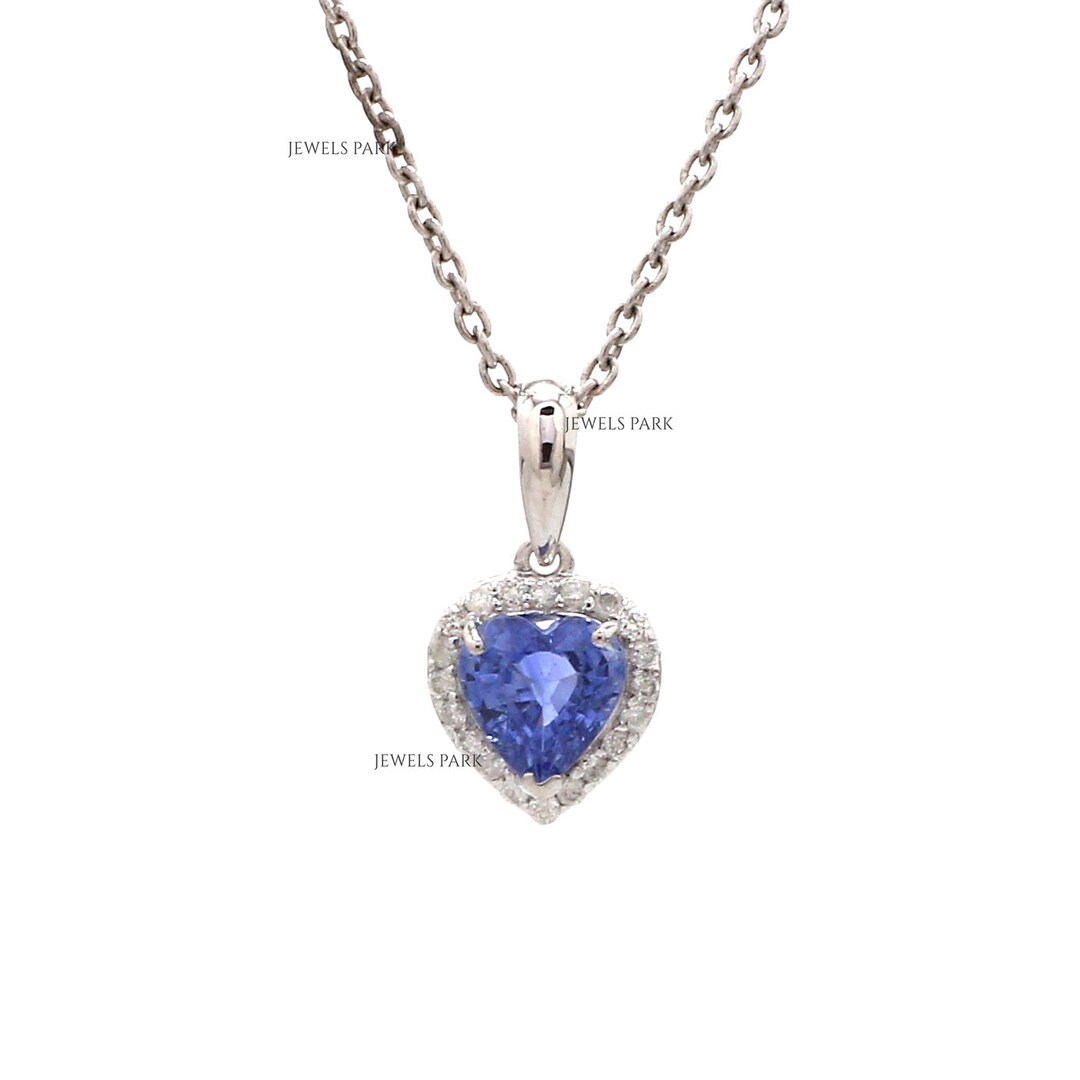 Blue Sapphire Heart and Diamond Pendant Necklace Gold Natural Blue ...