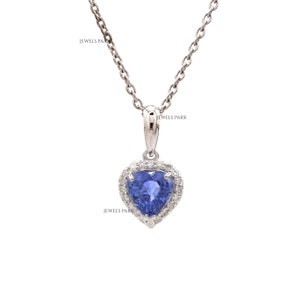 Blue sapphire heart and diamond pendant necklace gold | Natural blue sapphire heart halo pendant gold | Heart shape sapphire pendant gold