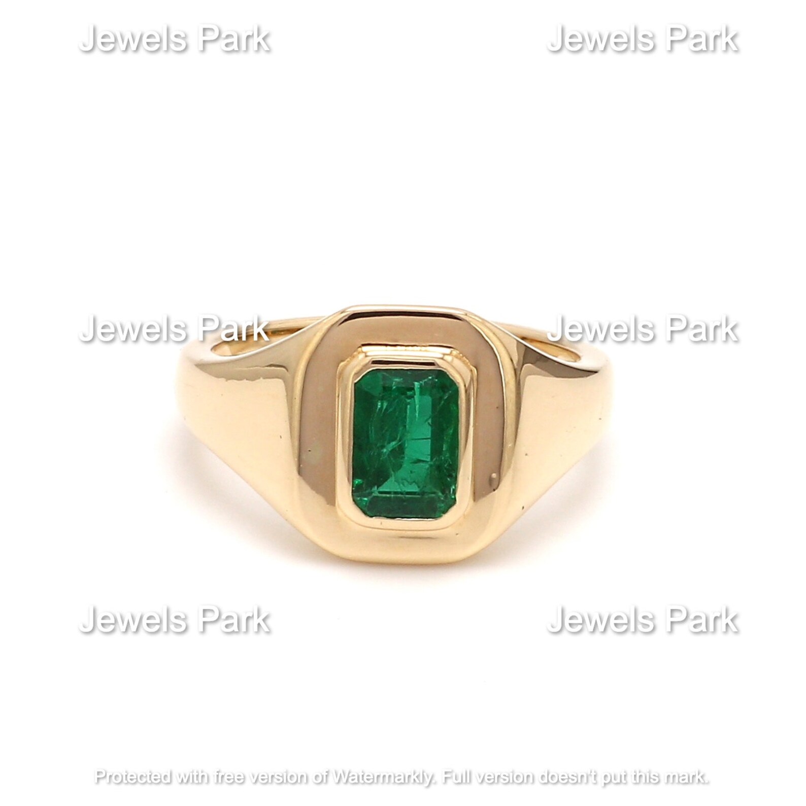 Natural Emerald Pinky Ring in 14k 18k Gold Emerald Cut Bezel Etsy