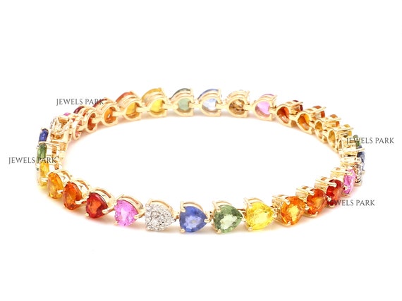 Multi-Sapphire Rhodium Over Sterling Silver Tennis Bracelet 8.00ctw -  DOCY090 | JTV.com