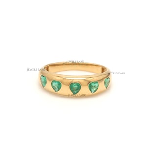 Emerald gold ring | Heart cut emerald dome gold ring | Emerald heart cut gold ring | Classic dinner cocktail ring | May birthstone gold ring