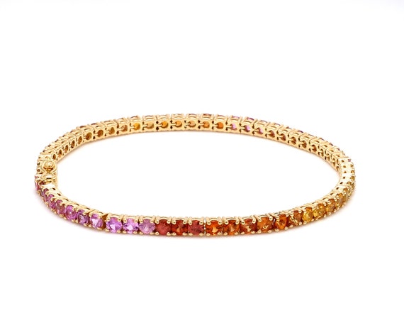 14K Gold Pink Sapphire Color Stoned Tennis Bracelet Yellow Gold