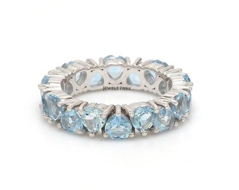 Aquamarine heart eternity band ring gold | Natural aquamarine heart zig zag ring gold | Blue gemstone ring | Heart shape wedding ring gold