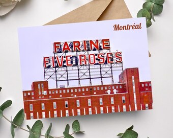 Five Roses Flour Montreal Postcard - Iconic Montreal Sign - Old Port Landmark