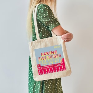 Torba typu tote Montreal Farine Five Roses – pamiątka z Quebecu – torba z płótna bawełnianego – oryginalny prezent – lokalne wzornictwo, nadruk w Kanadzie