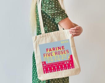 Montreal Farine Five Roses Tote Bag – Quebec Souvenir – Cotton Canvas Bag – Original Gift – Local Design Printed in Canada