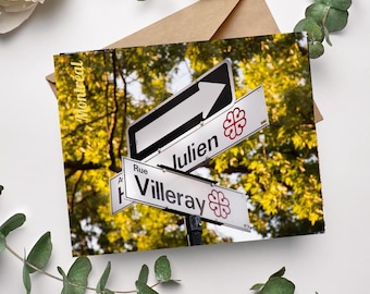 Postkarte mit Straßenschild aus Montreal – Villeray Cross – Stadtdetails von Montreal – Reisesouvenir aus Quebec