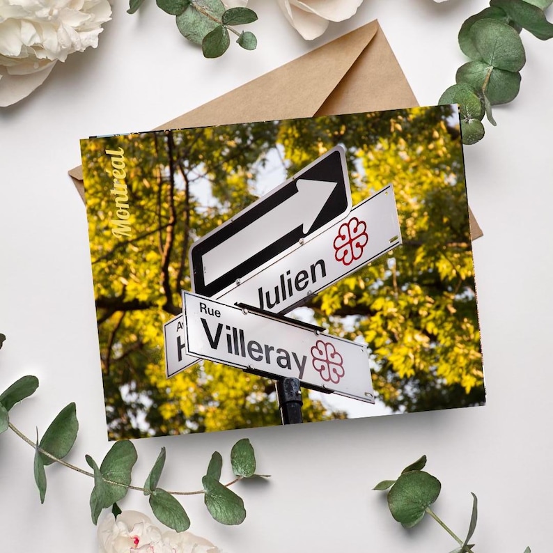 Montreal Street Sign Postcard – Villeray Cross Street Sign – Montreal Urban Details – Quebec Travel Souvenir image 1