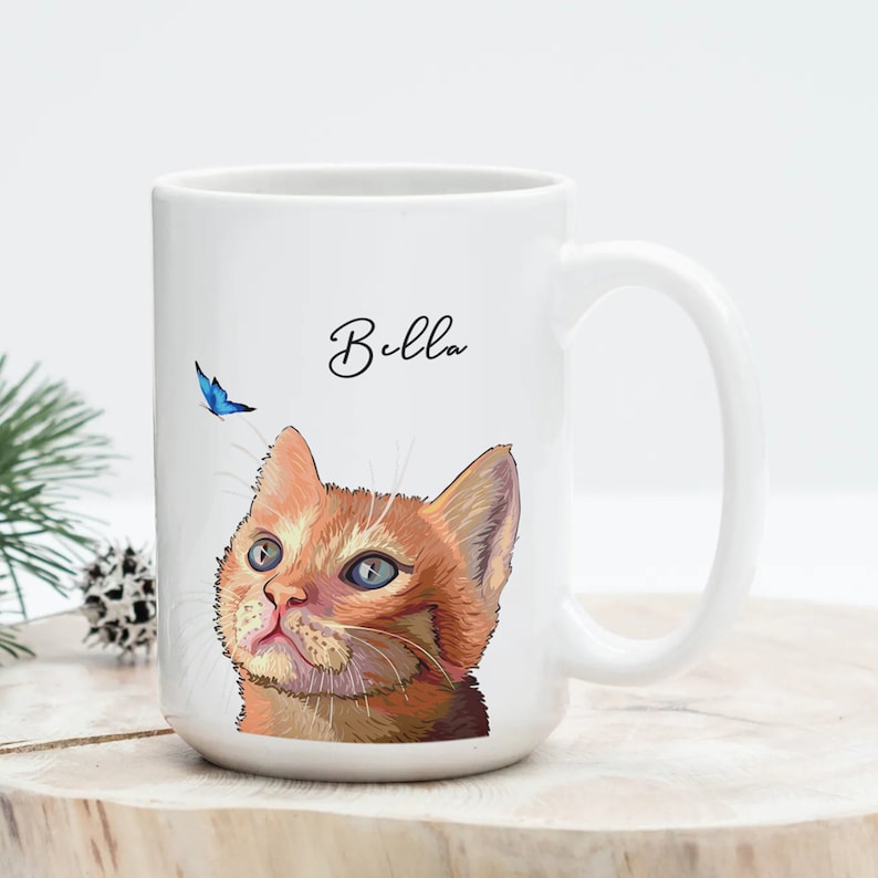 Custom Pet Portrait Mug, Personalized Dog Coffee Mug, Dog Photo Mug, Custom Cat Mug, Dog Face Mug, Customized Pet Owner Gift, Cute Mug Glossy Mug 15 0z