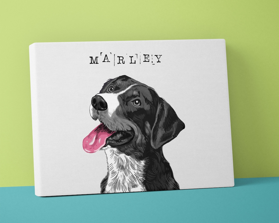 Custom Pet Portrait Canvas, Dog Cat Drawing, Pet Dog Wall Art, Pet ...