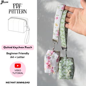 Pochette porte-clés matelassée avec dragonne | Patron de couture numérique PDF | Tutoriel vidéo étape par étape