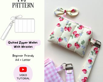 Quilted Keychain Wallet Sewing Pattern | Zipper Pouch with Wristlet (PDF Pattern)