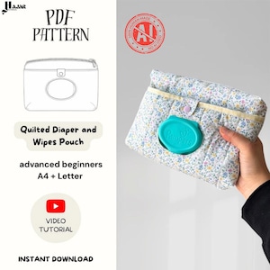 Quiltad blöj- och våtservetterpåse | Digitalt PDF-sömnadsmönster | Steg-för-steg-videohandledning