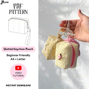 Estuche acolchado para llavero con correa para la muñeca / Patrón de costura digital en PDF / Tutorial en vídeo paso a paso