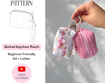 Quilted Keychain Pouch with Wristlet | Digital PDF Sewing Pattern | Step-by-Step Video Tutorial