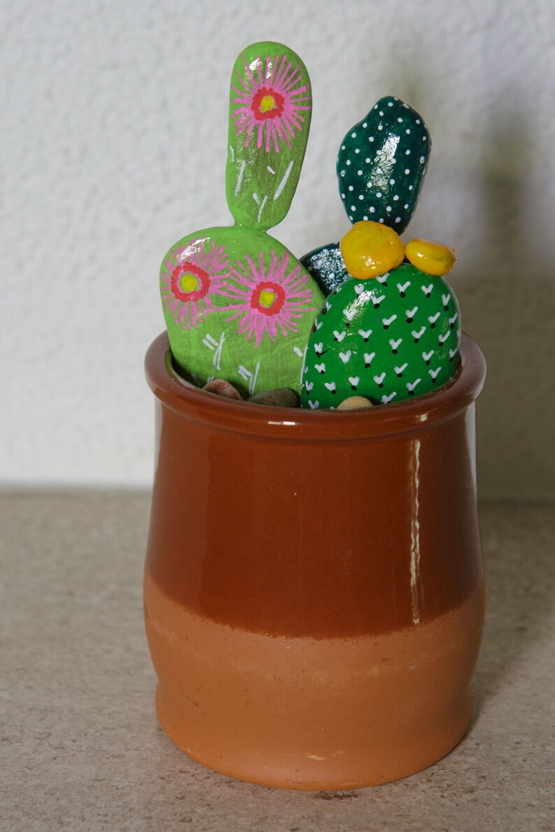 Handpainted Pebble Cacti Vases Etsy