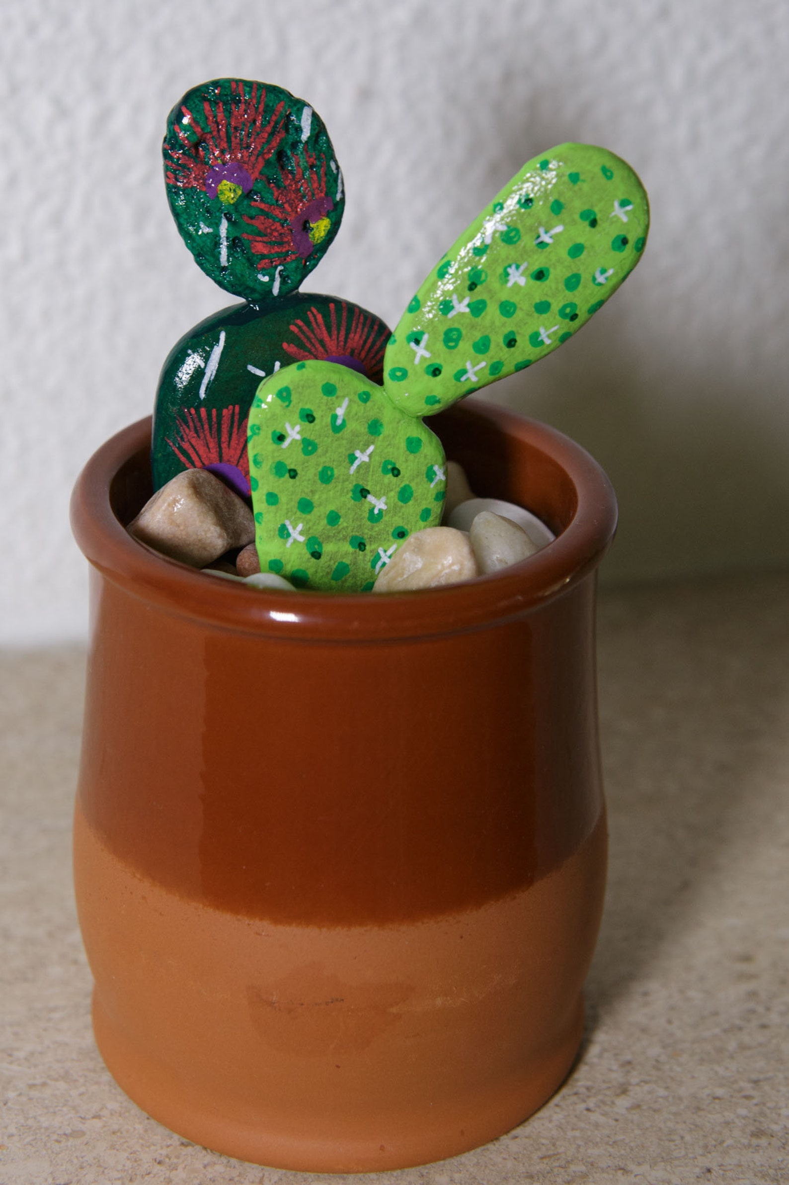 Handpainted Pebble Cacti Vases Etsy