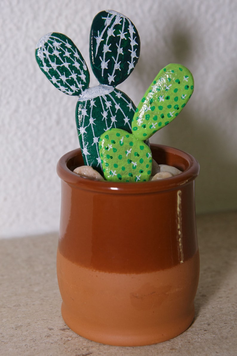 Handpainted Pebble Cacti Vases Etsy