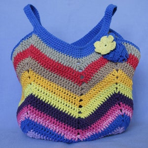 Handmade stripped multicolored crochet tote bag for woman, 100% cotton, knited bag, boho style bag, everyday bag, gipsy style, women