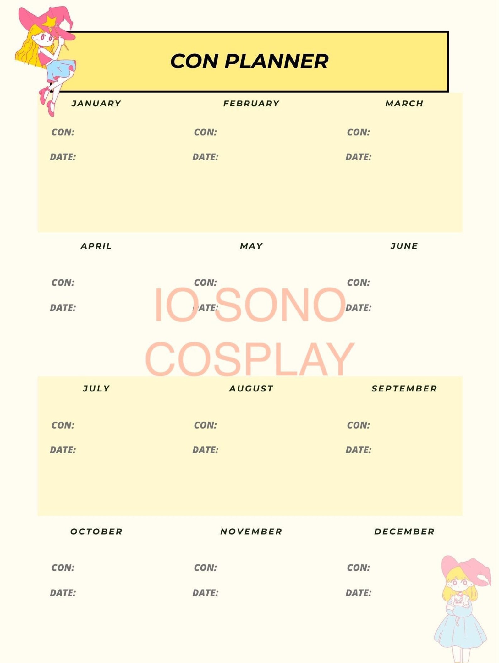 Cosplay Planner PDF Printable Planner for Cosplay Cosplay Calendar