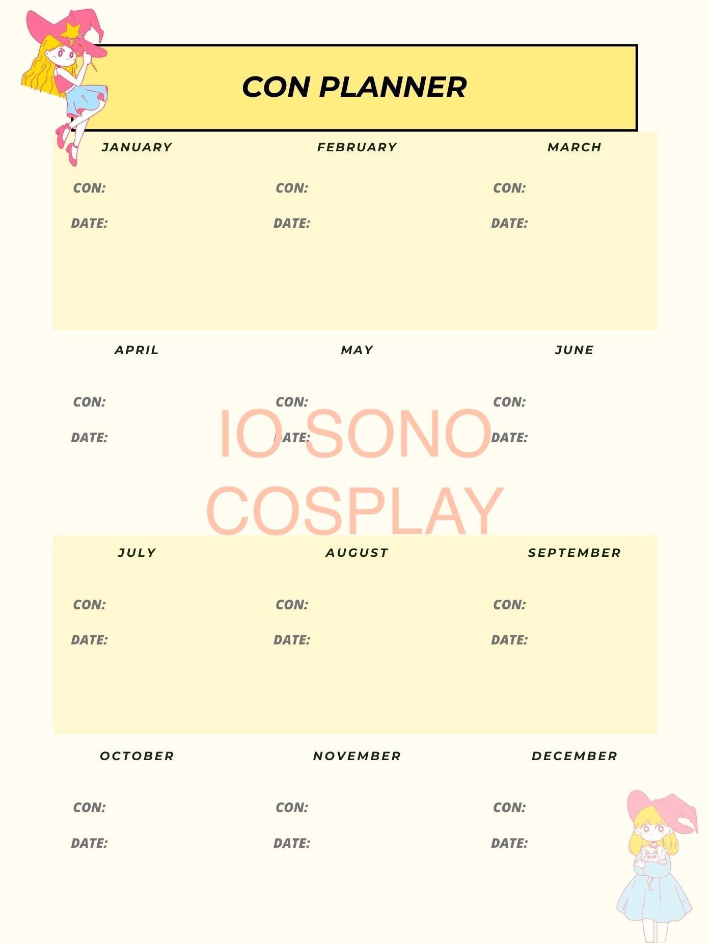Cosplay Planner PDF Printable Planner for Cosplay Cosplay Calendar ...