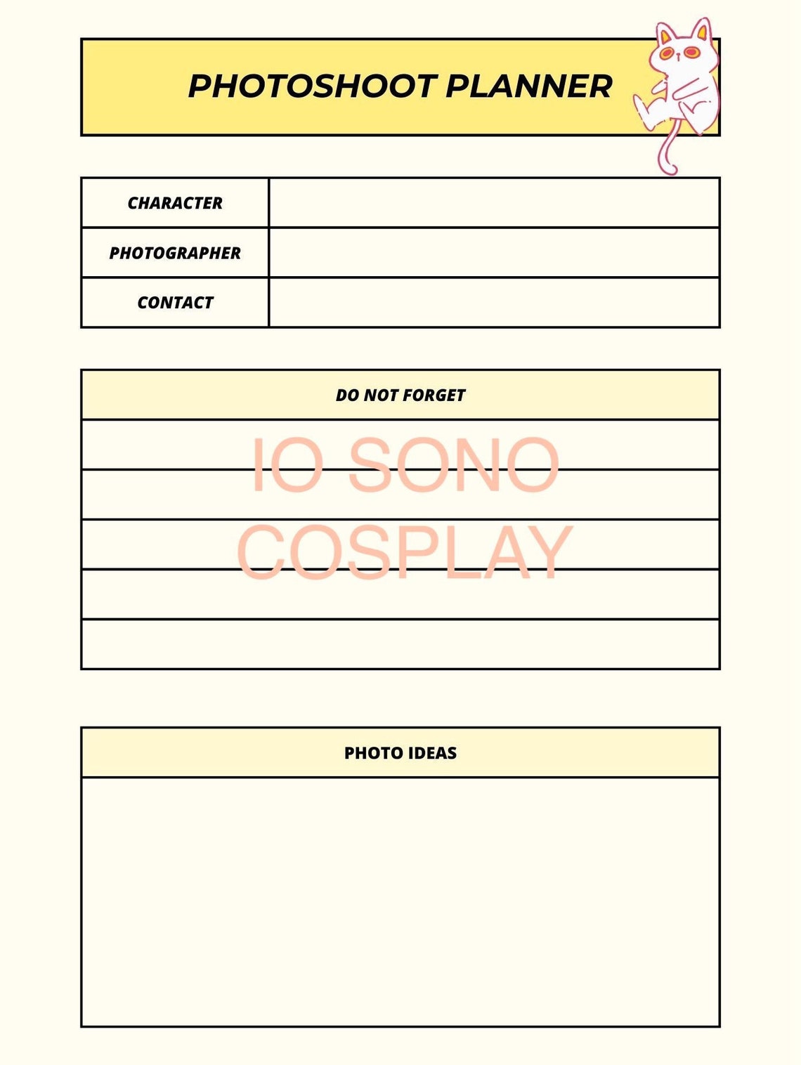 Cosplay Planner PDF Printable Planner for Cosplay Cosplay Calendar ...