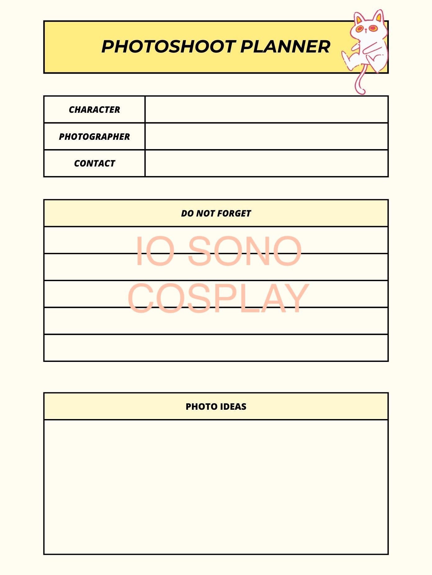 Cosplay Planner PDF Printable Planner for Cosplay Cosplay Calendar ...