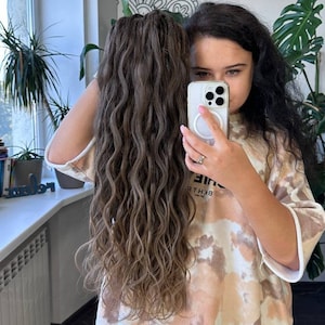 Light Brown Wavy Hair Extensions, Long Synthetic Locks, Temporary Boho Hair for Festivals, Brown Wavy Hair, Realistic Wavy Hair Set