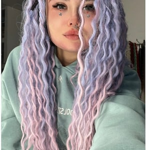 Purple to pink dreads extensions, color wavy hair extensions, fairy dreads full set, double ended synthetic dreadlocks, boho locks hairstyle