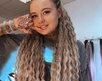 Synthetic crochet dreads extends brown with ash light blond. Boho de dreadlocks ombre
