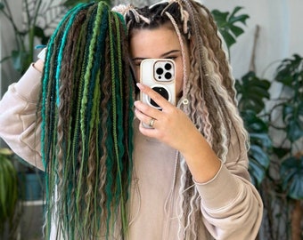 Dread locs Synthetic dreads extensions with braids thick dreads full set dread locs. Green crochet dreads Synthetic dreadlocks