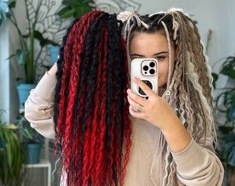 Red dreadlocks with braids Synthetic dreads extensions full set ombre braiding curly hair red dreads Synthetic dreadlocks red crochet dreads