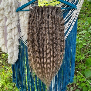 Brown wavy long hair extensions, DE curly temporary synthetic dreads, ombre dark brown to light brown synthetic dreadlocks double ended