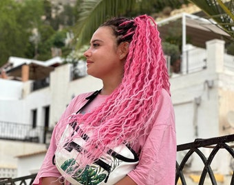 Pink ombre dreadlock extensions, crochet de curly synthetic dreads, wavy hair extensions dreads set braid in extensions, mothers day gift