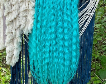 Synthetic crochet sky blue dreads extensions, colorful sea turquoise dreads, wavy mint colored hair extensions, curly fake braiding hair set