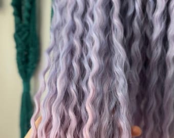 Purple wavy hair extensions with pink tips, curly braid in hair extensions, fairy double ended synthetic dreadlocks, lightweight long dreads
