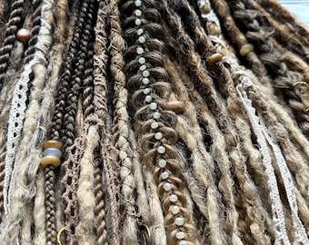 Braids in dreads extensions full set, decorated dreads extensions, brown to blond boho double ended locks, tie in dreads, pre made dreads